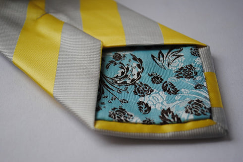 yellow and grey barber striped design tie